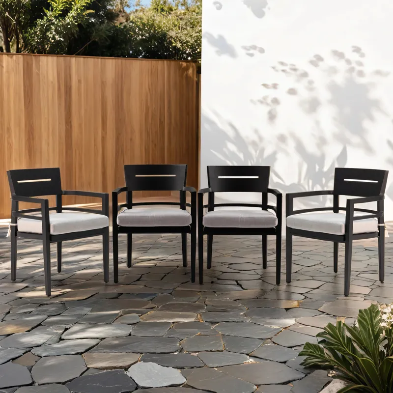 Outdoor Patio Aluminum Stationary Dining Chairs With Outdoor-Grade Sunbrella Fabric Cushions, Tapere