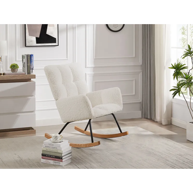 Comfy Upholstered Lounge Chair Rocking Chair With High Backrest, For Nursing Baby, Reading, Napping 