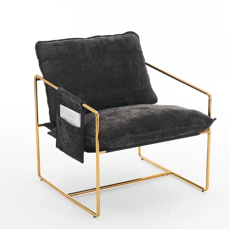Upholstered Hanging Armchair With Arm Pocketsmetal Frame (Set of 2), Gold-Plated Craftsmanship, Crus