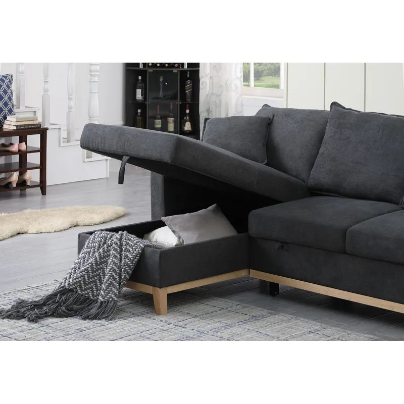 Colton - 84.Woven Reversible Sleeper Sectional Sofa With Storage Chaise - Dark Gray