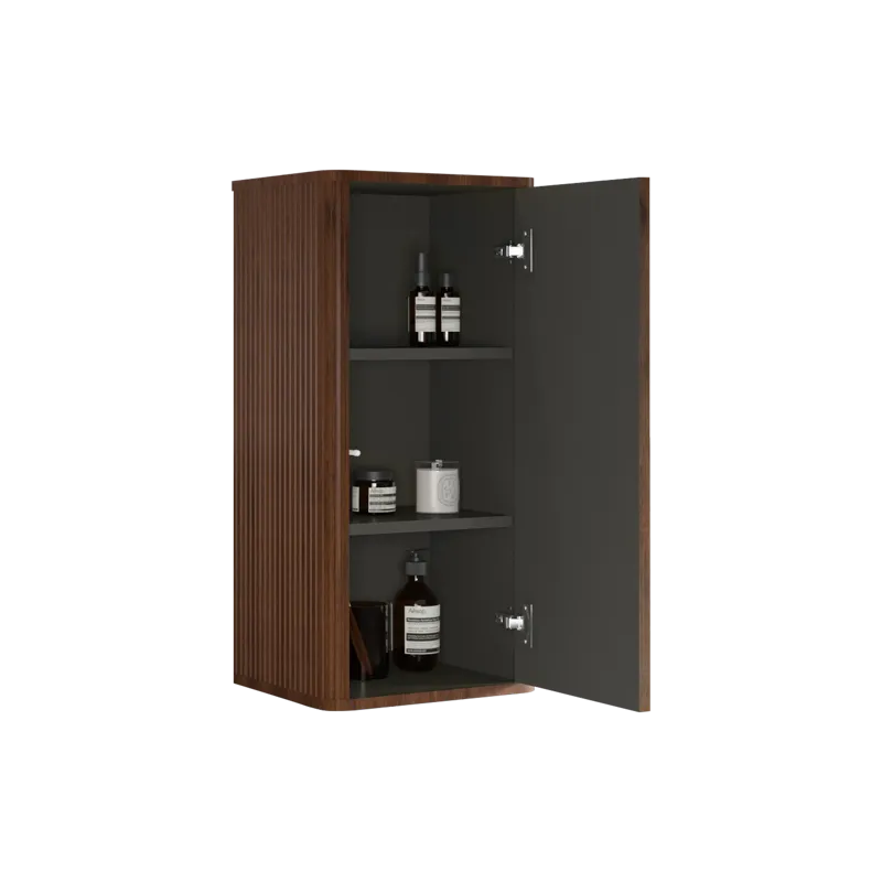 Striped Walnut Bathroom Floating Side Cabinet, Wall-Mounted Storage Cabinet For Small Spaces - Walnu