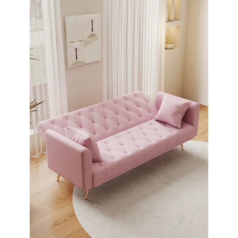 Convertible Double Folding Living Room Sofa Bed - Pink
