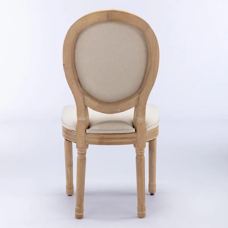 French Style Solid Wood Frame Antique Painting Linen Fabric Back Dining Chair (Set of 2) - Beige
