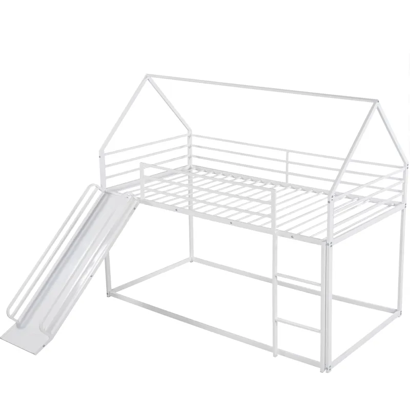 Twin Over Twin House Bunk Bed With Ladder And Slide - White