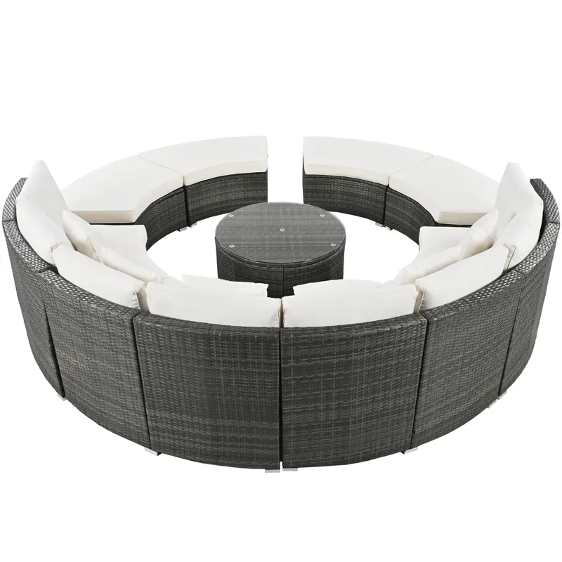 Outdoor Patio Furniture Luxury Circular Sofa Set Rattan Wicker Sectional Sofa Lounge Set With Temper