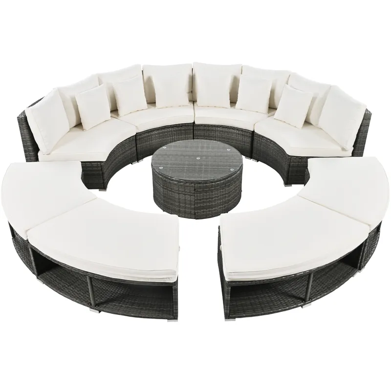 Outdoor Patio Furniture Luxury Circular Sofa Set Rattan Wicker Sectional Sofa Lounge Set With Temper