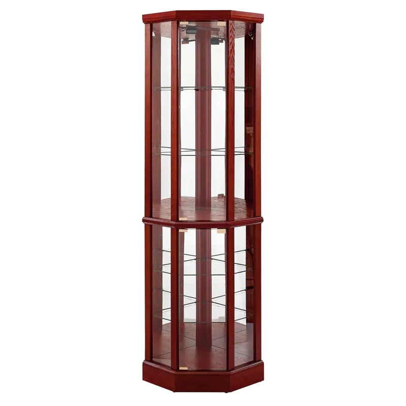 6 Shelf Lighted Corner Curio Cabinet With Adjustable Tempered Glass Shelves And Mirror Back (E26 Lig