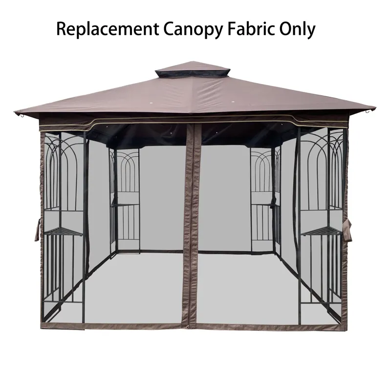 Patio Double Roof Gazebo Replacement Canopy Top Fabric - Brown