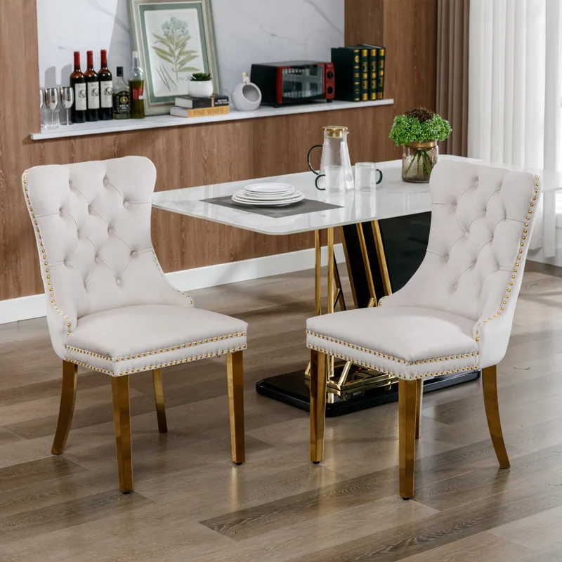 Nikki - Modern, High-End Tufted Solid Wood Contemporary Velvet Upholstered Dining Chair With Golden 
