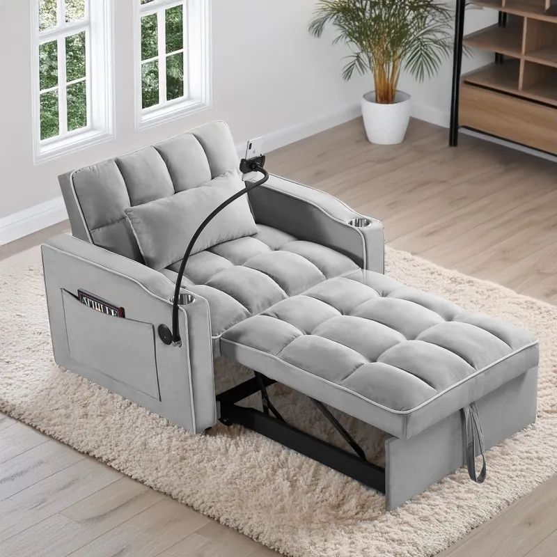 Convertible Sleeper Chair Sofa Bed Adjustable Pull Out Sleeper Chair Bed Multi-Pockets Folding Sofa 