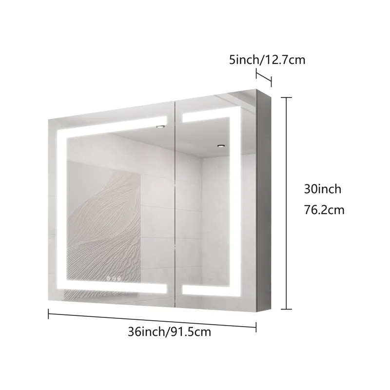 36X30\" Medicine Cabinet With LED Vanity Mirror, Anti-Fog Recessed Or Surface Mount Bathroom Double 