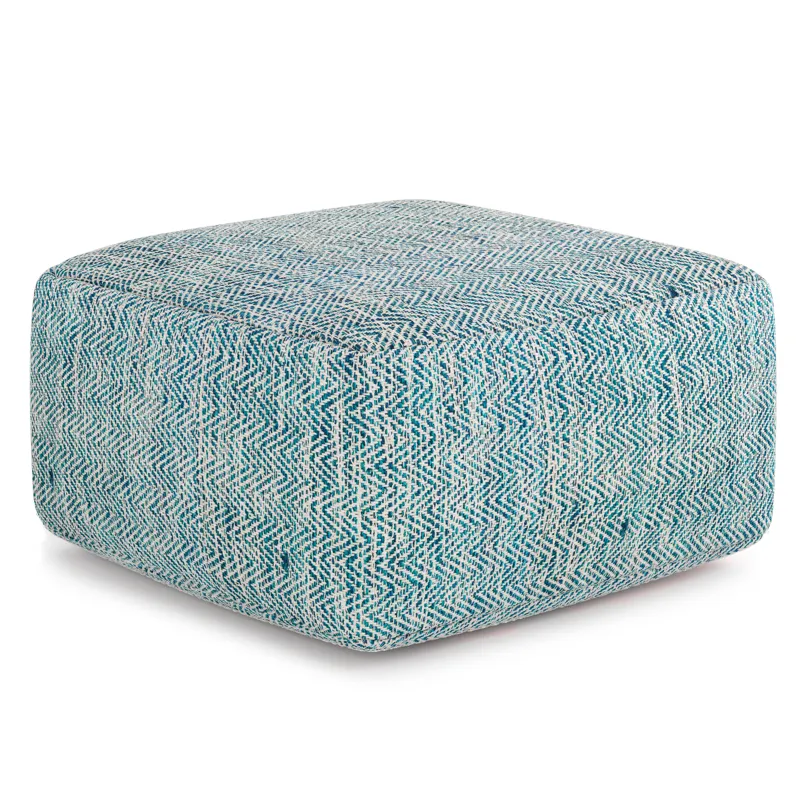 Nate - Square Pouf - Patterned Teal Melange