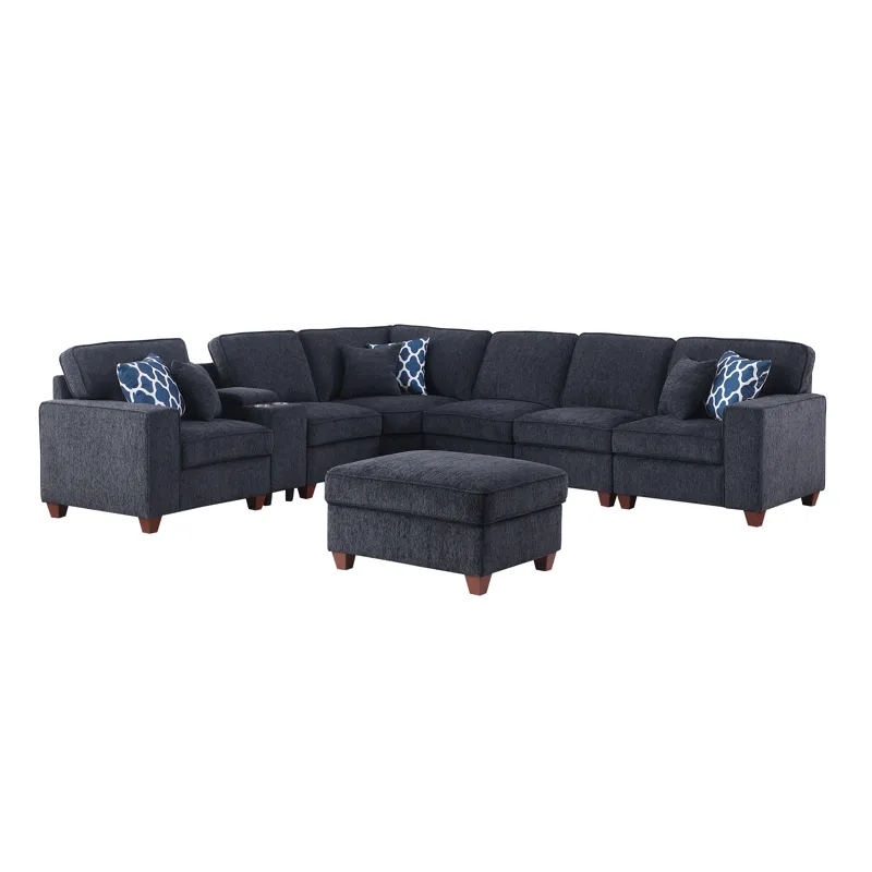 Gina - Sectional Sofa With Ottoman - Black