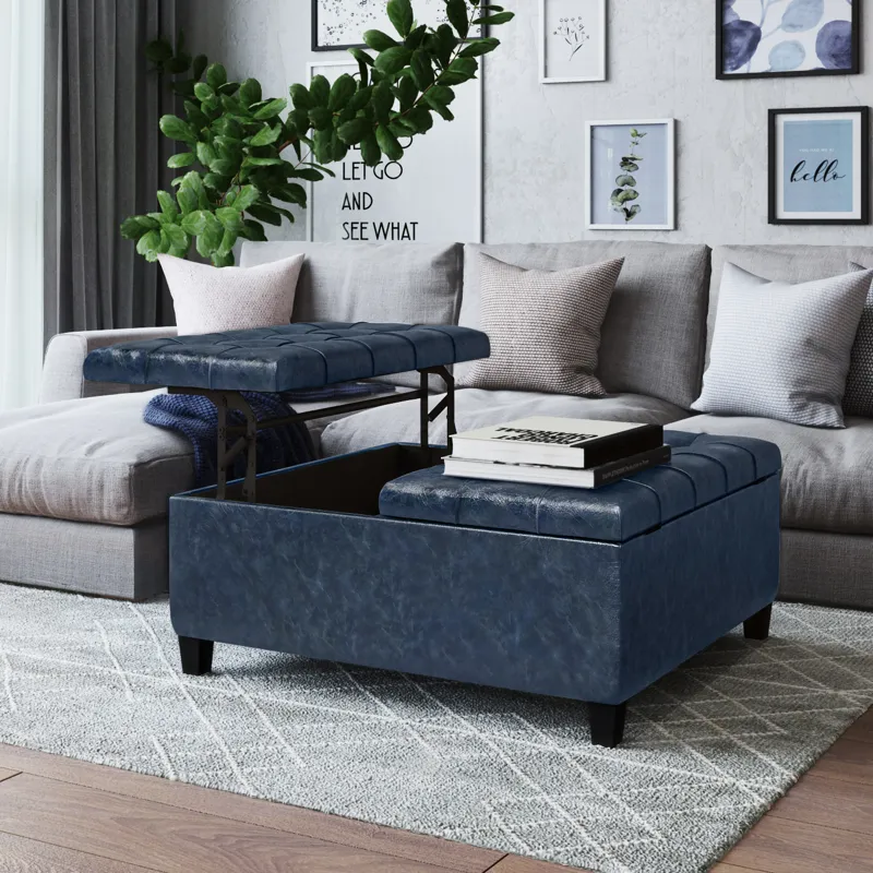 Harrison - Coffee Table Storage Ottoman - Denim Blue