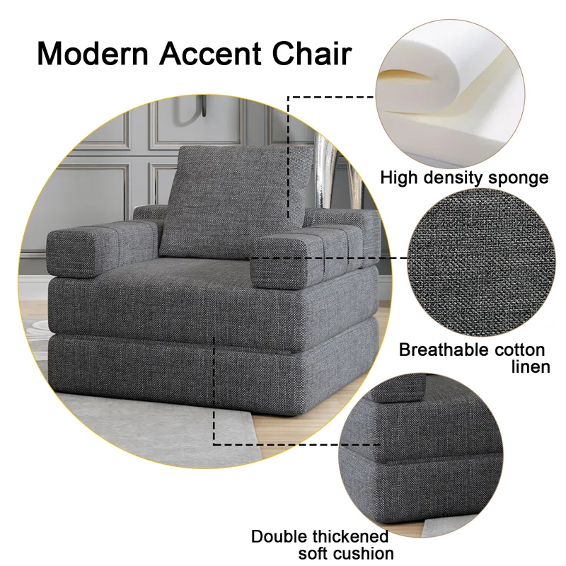 Single Sofa Chair That Converts To A Single Sofa Bed For Living Room, Guest Room, Playroom - Dark Gr