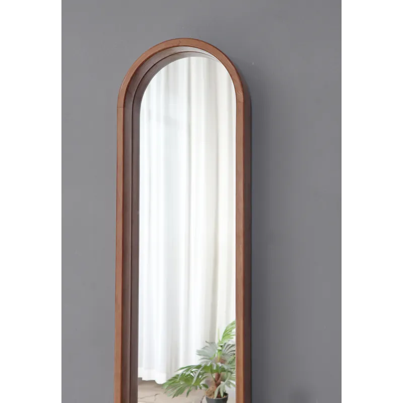 Decorative Rubber Frame Mirror With Elongated Oval Frame - Brown