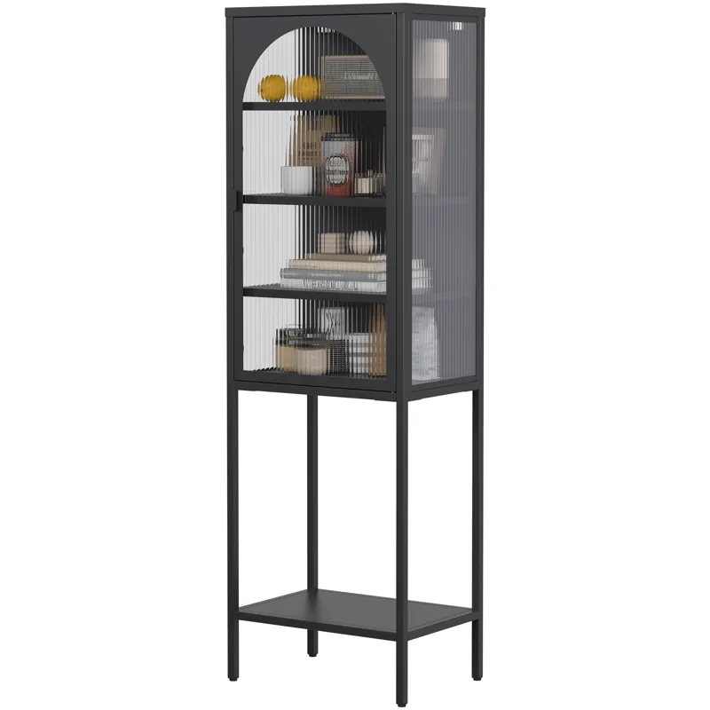 Metal Glass Door Display Storage Cabinet, 5 Tier Cube Bookshelf Storage Cabinet With 3 Adjustable Sh