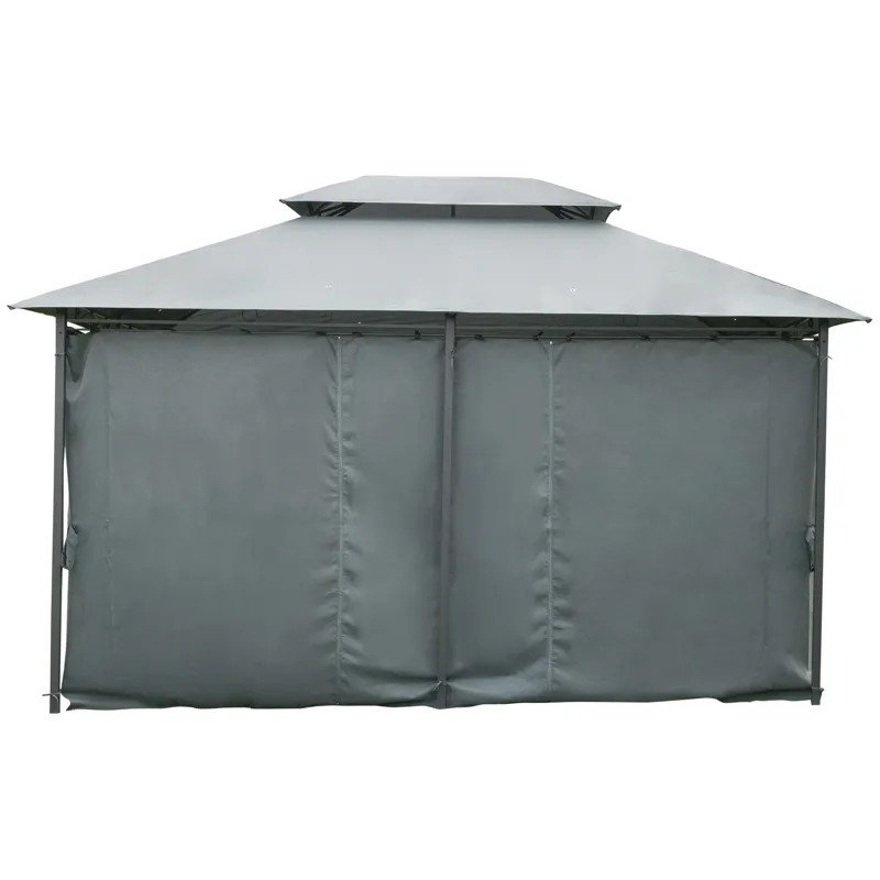 Outsunny - Patio Gazebo, Outdoor Gazebo Canopy Shelter With Curtains, Vented Roof, Steel Frame For G