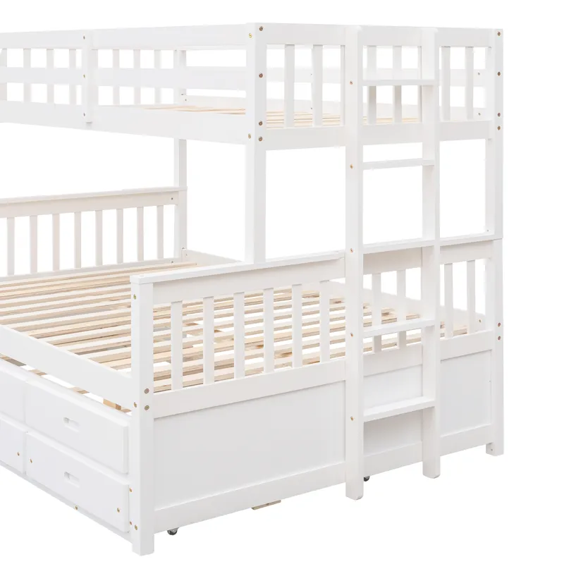 Twin Over Full Bunk Bed With Twin Size Trundle, Separable Bunk Bed With Drawers For Bedroom - White