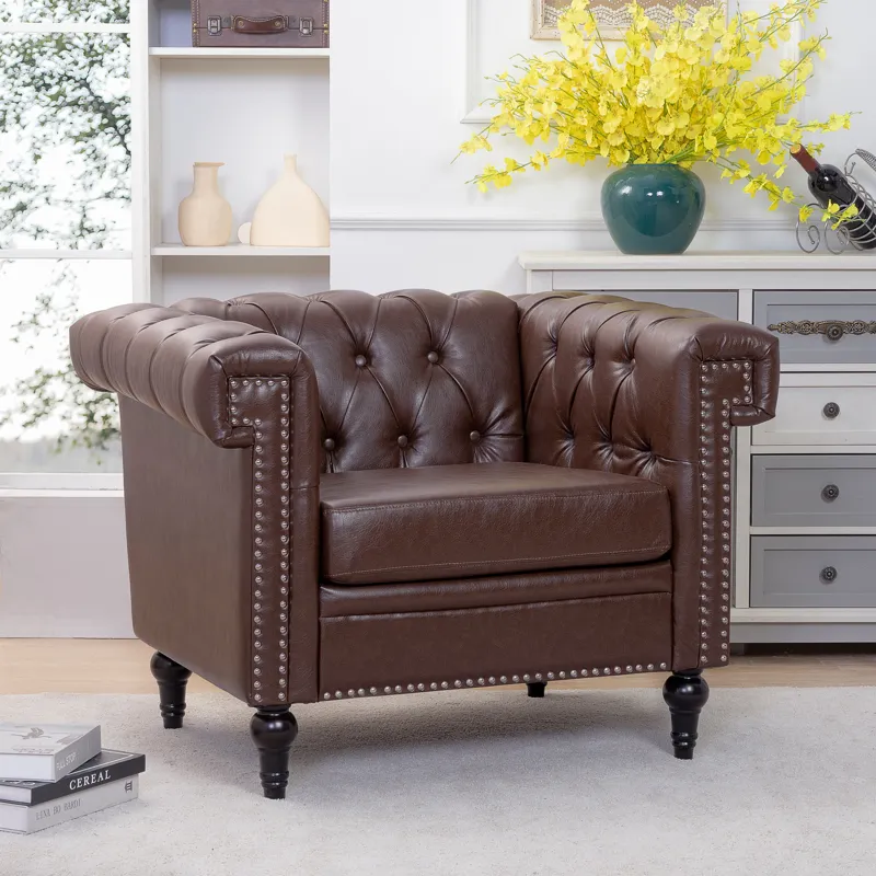 1 Seater Sofa For Living Room - Brown PU