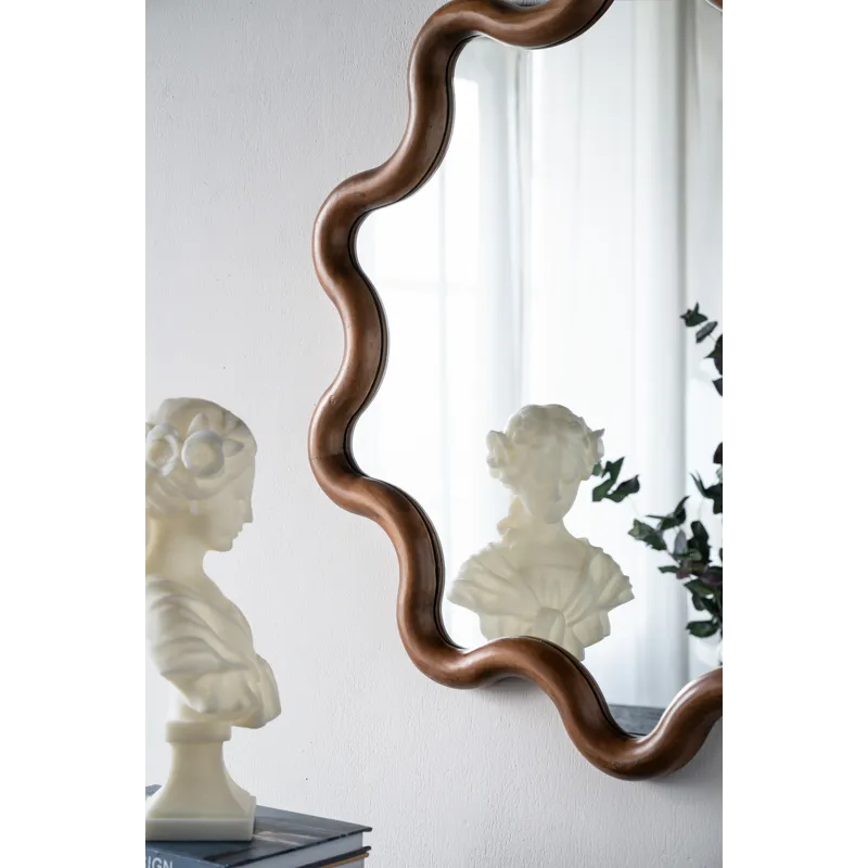 Wooden Accent Mirror With Unique Frame, Wall Mirror For Living Room Bedroom Entryway - Brown