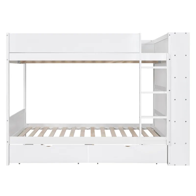 Full Over Full Bunk Bed With 2 Drawers And Multi - Layer Cabinet - White