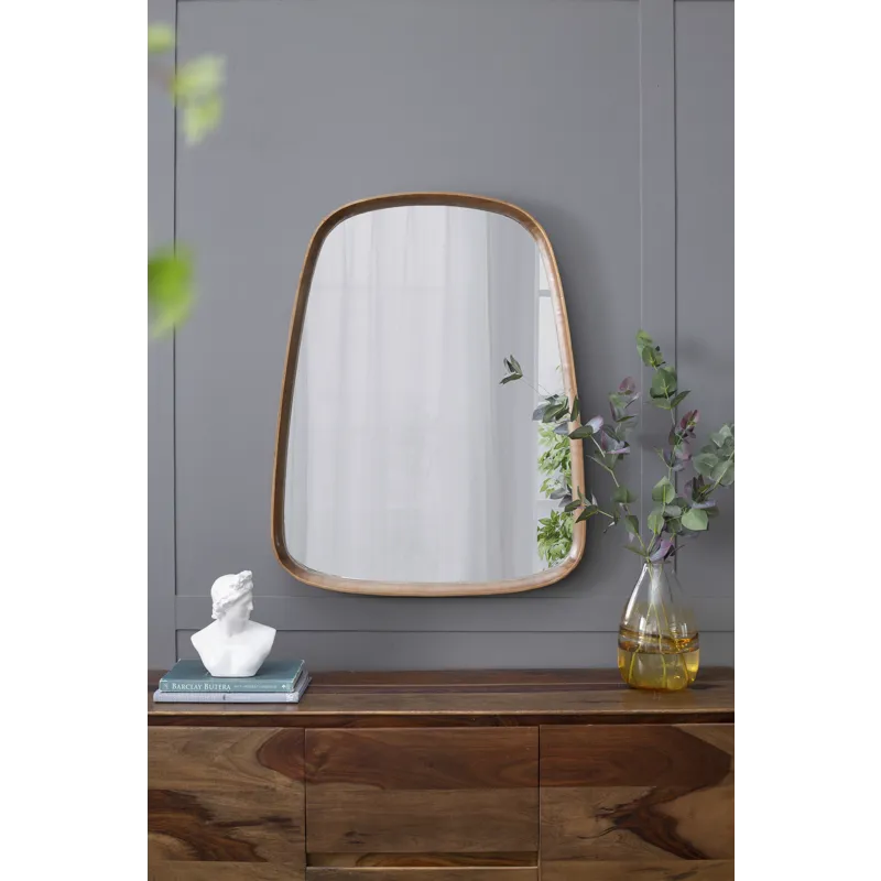 Irrgeular Mirror With Wood Frame, Wall Mirror For Living Room, Bathroom Entryway - Brown