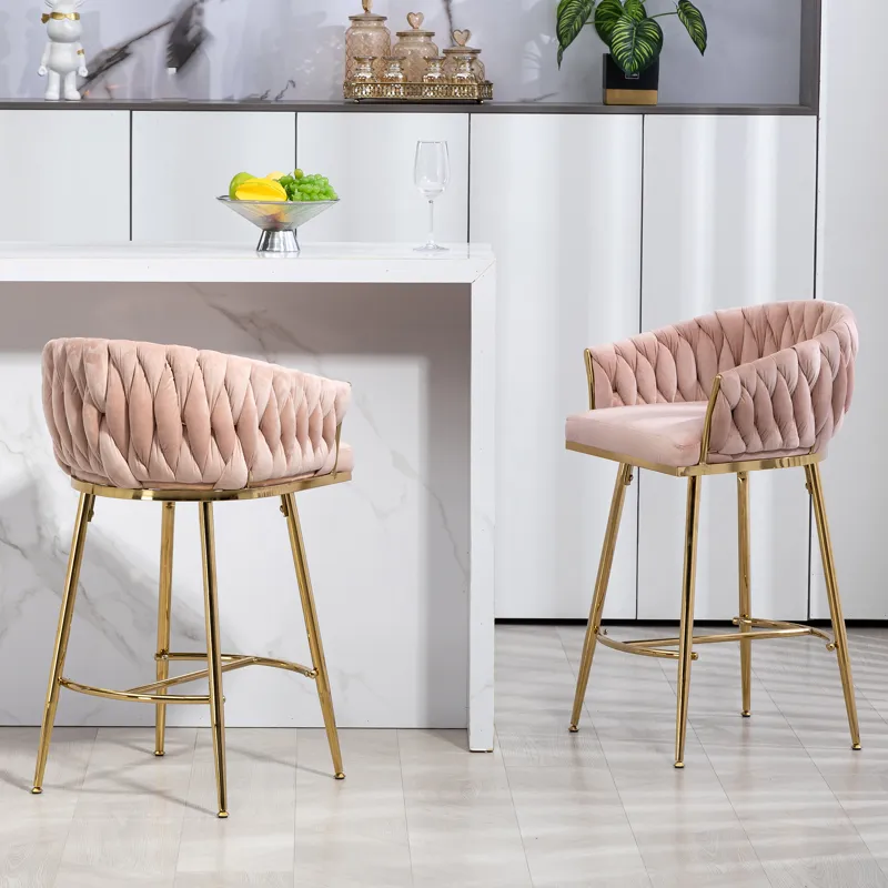 Counter Height Bar Stools (Set of 2) Kitchen Island Counter Bar Stool With Hand-Wave Back, Golden Ch
