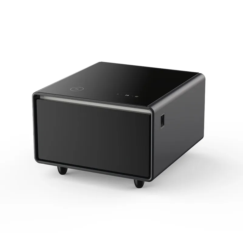 Modern Smart Side Table With Built-In Fridge, Wireless Charging, Temperature Control, Power Socket, 