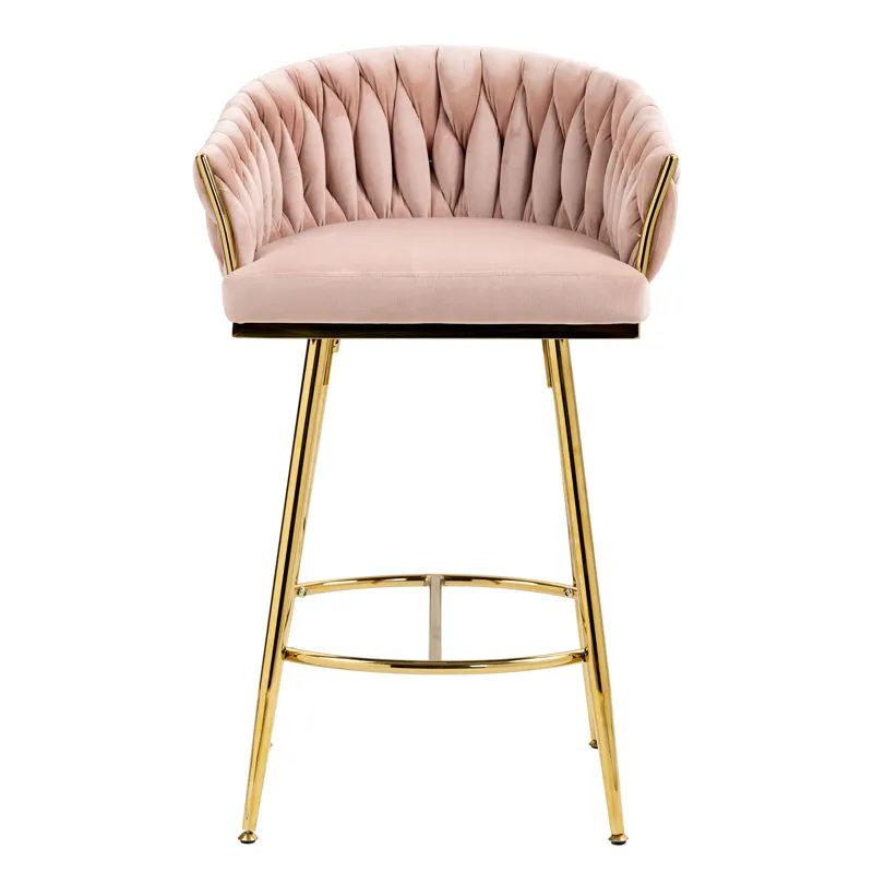 Counter Height Bar Stools (Set of 2) Kitchen Island Counter Bar Stool With Hand-Wave Back, Golden Ch