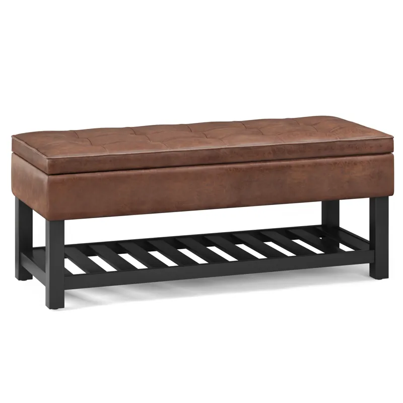 Cosmopolitan - Storage Ottoman Bench with Open Bottom - Distressed Saddle Brown
