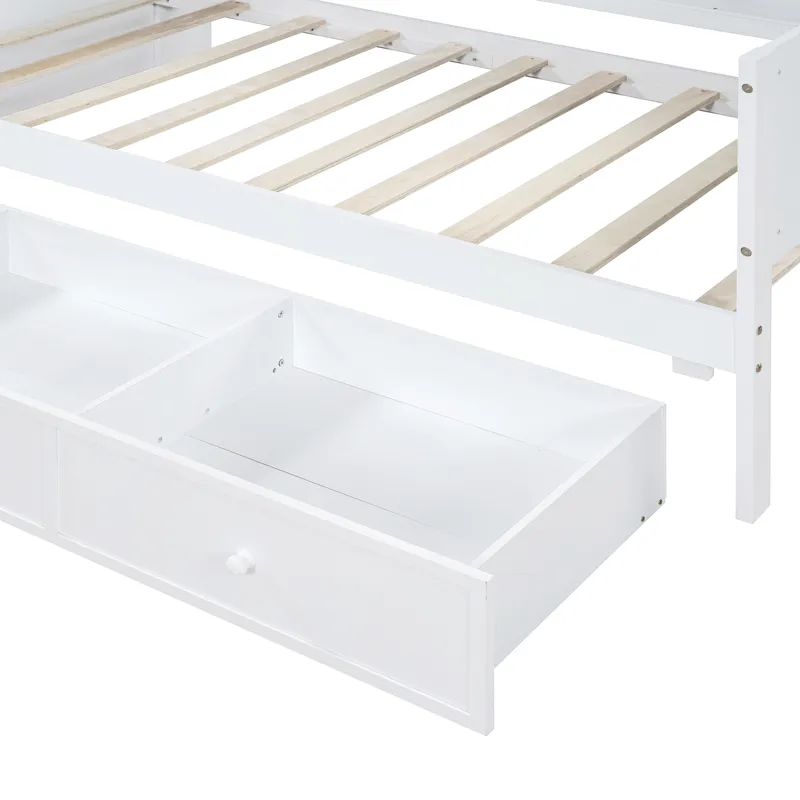 Twin Size Wooden Daybed With 3 Drawers, USB Ports And Desk - White