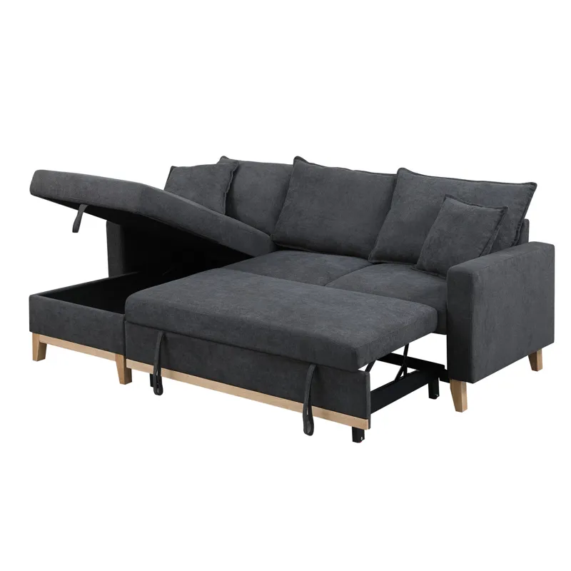 Colton - 84.Woven Reversible Sleeper Sectional Sofa With Storage Chaise - Dark Gray