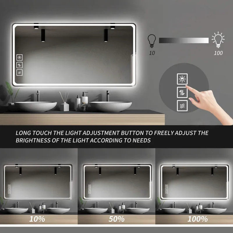 40X32\" LED Bathroom Mirror Vanity Mirrors With Front Lights Wall Mounted Anti-Fog Frameless Make Up