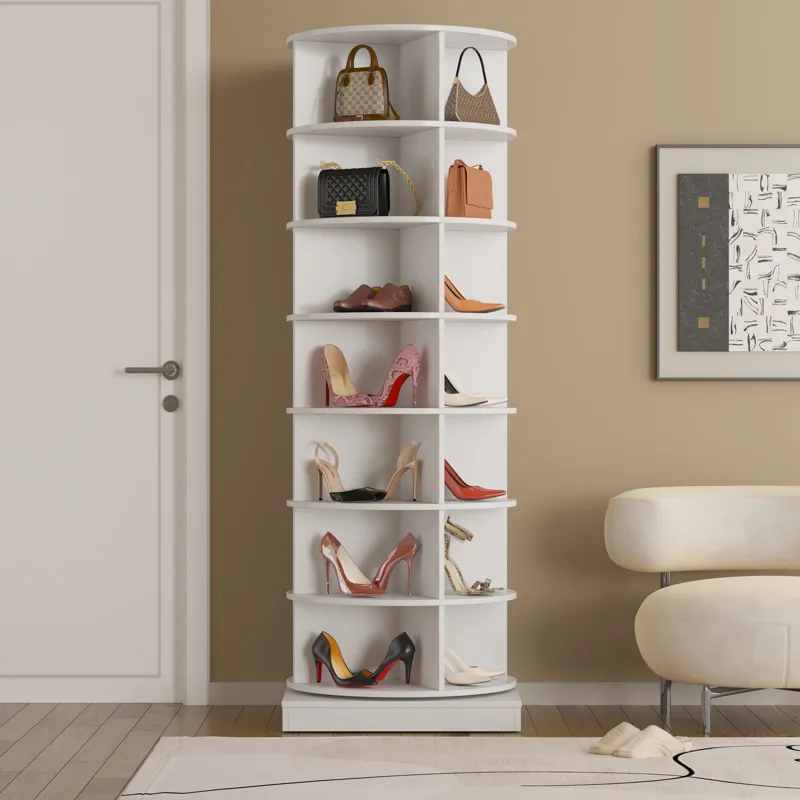 New 360 Rotating Shoe Cabinet 7 Layers Holds Up To 28 Paris Of Shoes - White