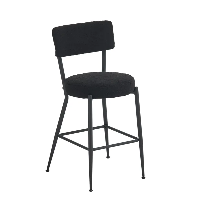 Modern Teddy Fabric Upholstered Bar Stools (Set of 2)- Black