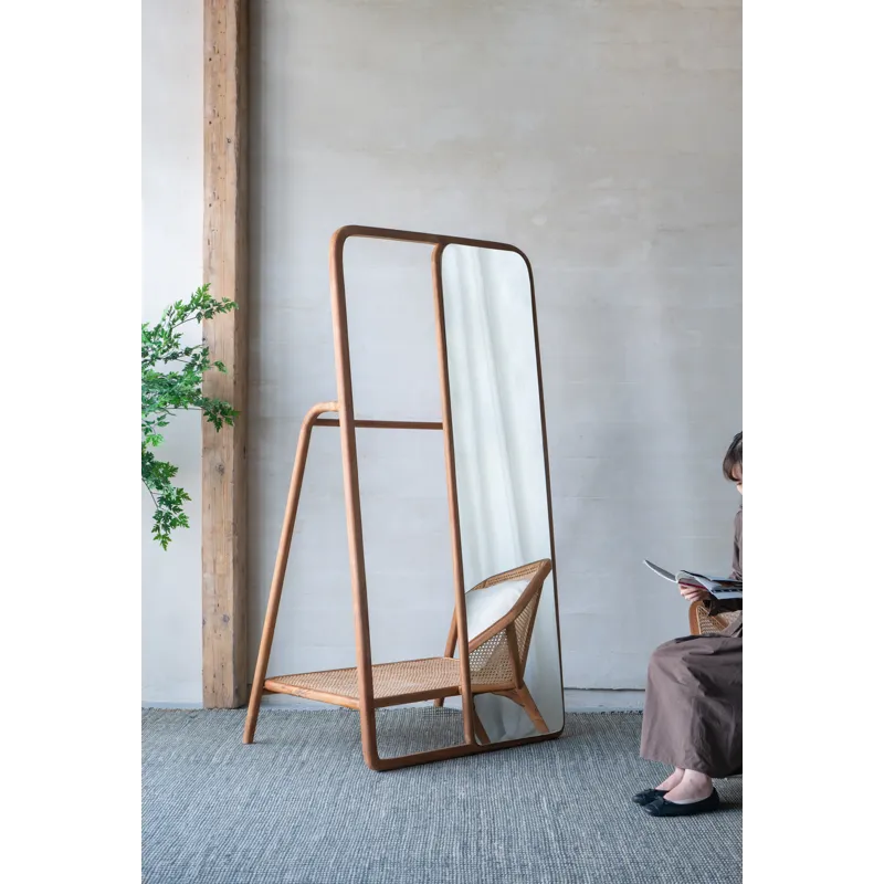 Clothes Hanger With Mirror, Large - Brown