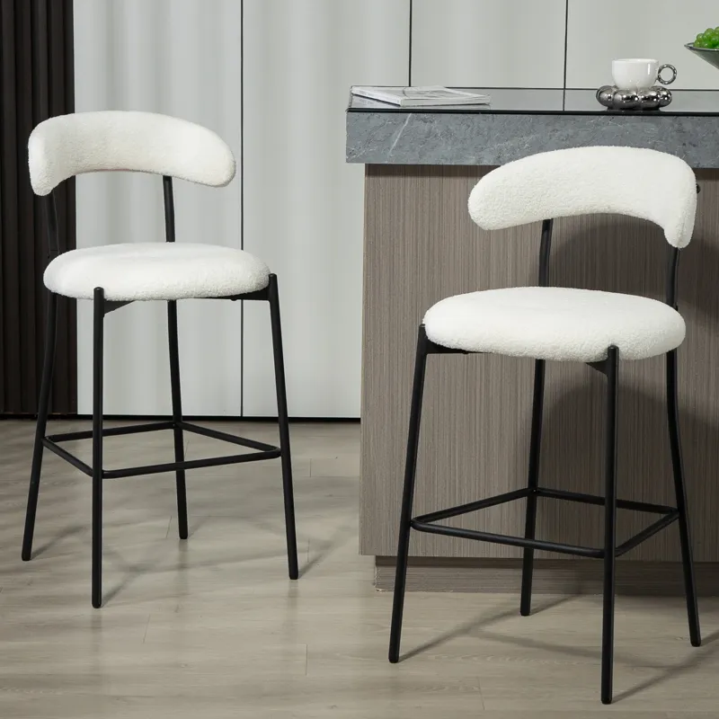 Counter Height Bar Stools Teddy Fabric Cover Kitchen Island Counter Bar Stool With Black Powder Coat
