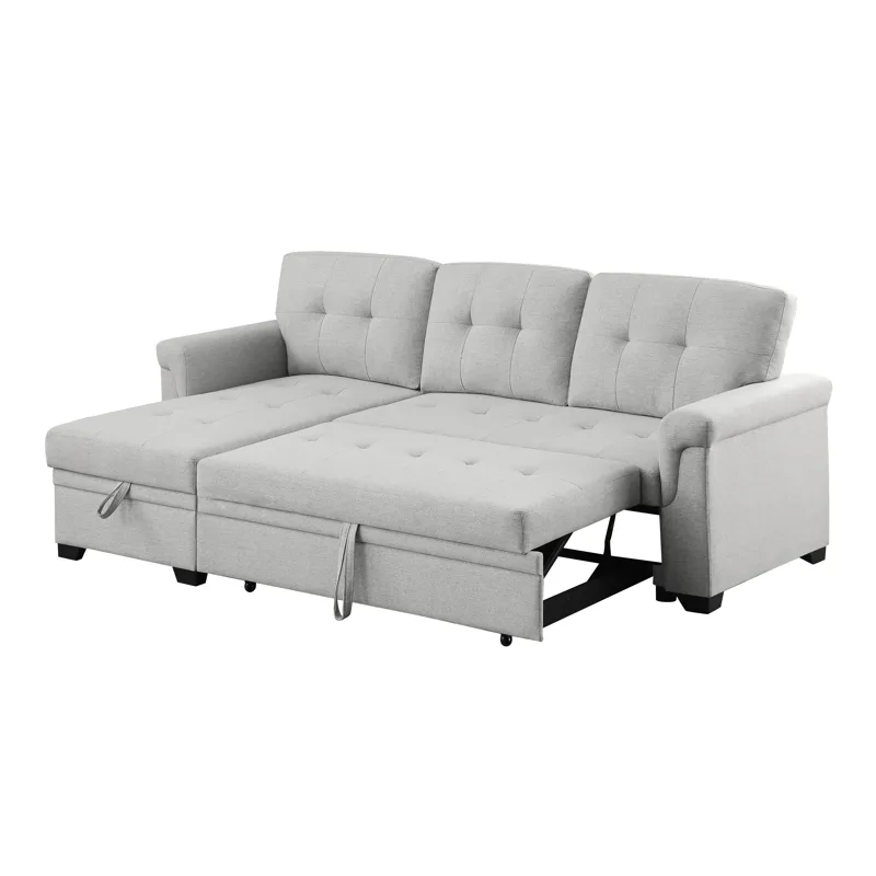 Hunter - Linen Reversible Sleeper Sectional Sofa With Storage Chaise - Light Gray