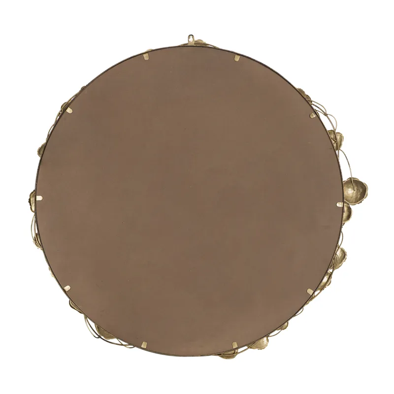 Round Metal Wall Mirror With Leaf Accents, Modern Decor Mirror For Living Room Entryway Hallway - Go
