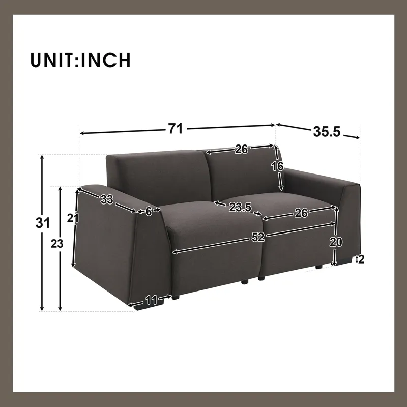 Modern Linen Sofa, Stylish And Minimalist 2-3 Seat Couch, Easy To Install, Exquisite Loveseat With Wide Armrests For Living Room - Dark Brown