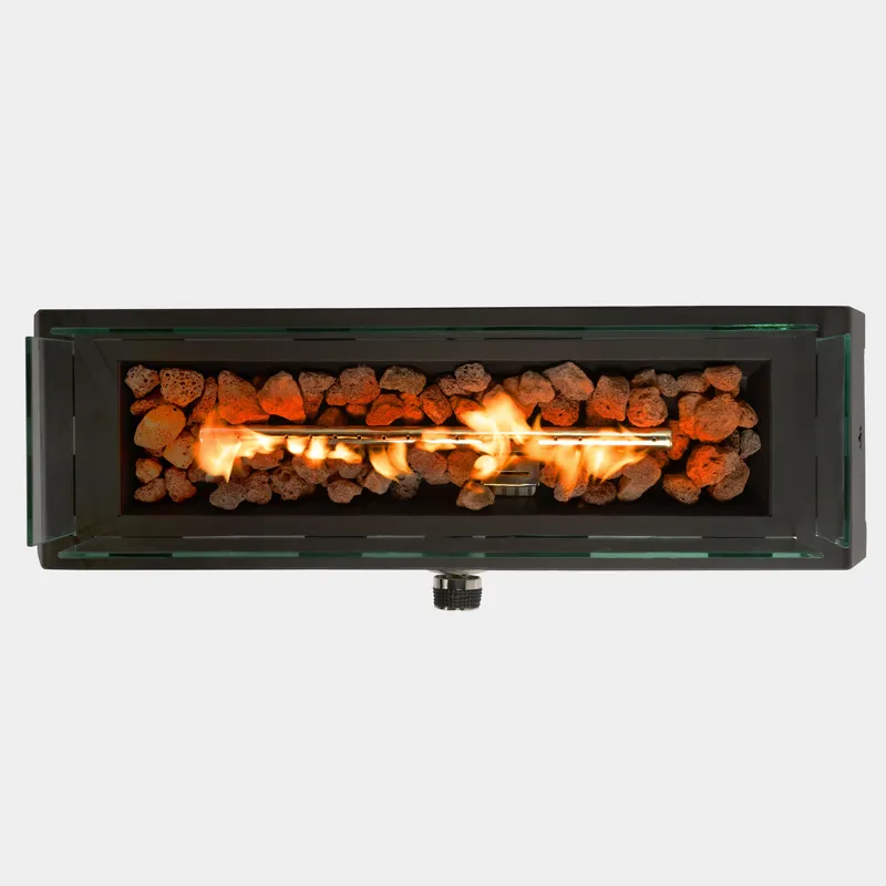 28\" Tabletop Fire Pit, Propane Gas Fire Pit With Quick Connect Joint, Glass Wind Guard And Lava Roc