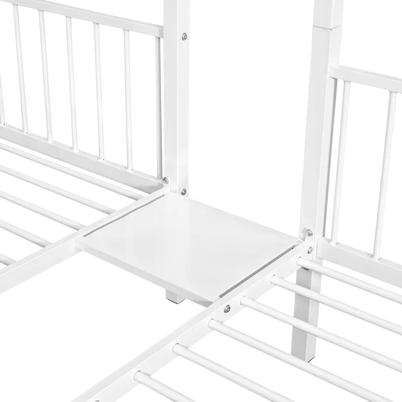 Full Over Twin & Twin Bunk Bed, Metal Triple Bunk Bed With Drawers And Guardrails - White