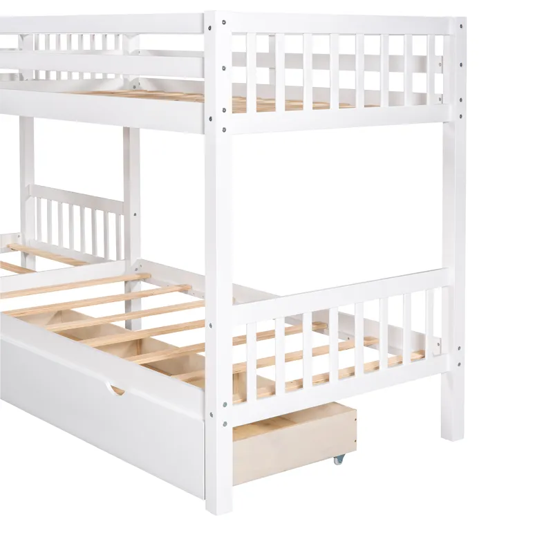 Twin L Shaped Bunk Bed With Drawers - Gray