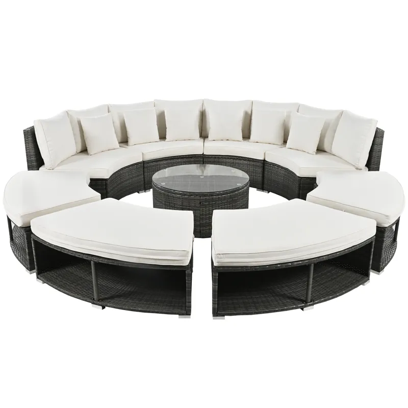 Outdoor Patio Furniture Luxury Circular Sofa Set Rattan Wicker Sectional Sofa Lounge Set With Temper