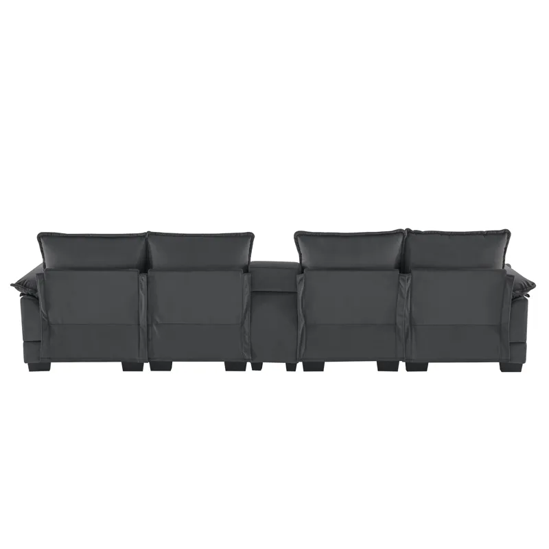Modern U Shaped Sofa With Console, Cupholders And USB Ports, 6 Seat Upholstered Symmetrical Indoor F