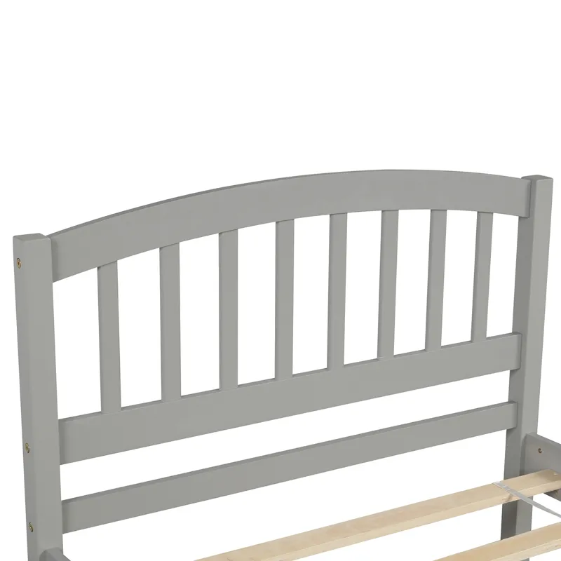 Twin Size Platform Bed Wood Bed Frame With Trundle - Gray