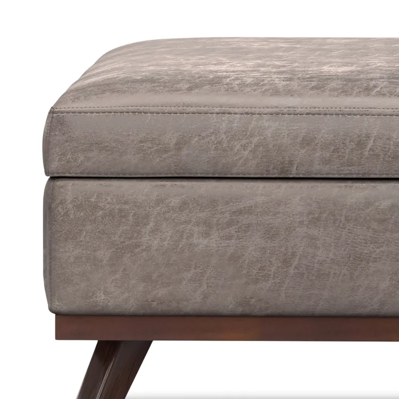 Owen - XL Square Coffee Table Storage Ottoman - Distressed Grey Taupe