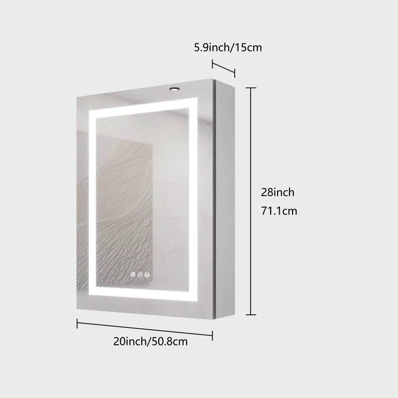 20 x 28\" Bathroom Medicine Cabinet With Mirror Wall Mounted LED Bathroom Mirror Cabinet With Lights