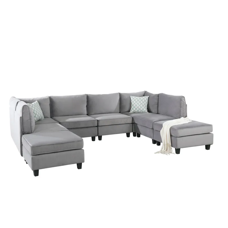 Simona - Velvet 8 Piece Modular Sectional Sofa - Gray